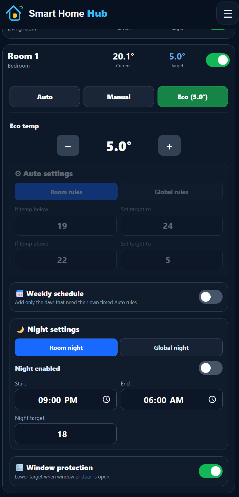 Adax heating automation interface