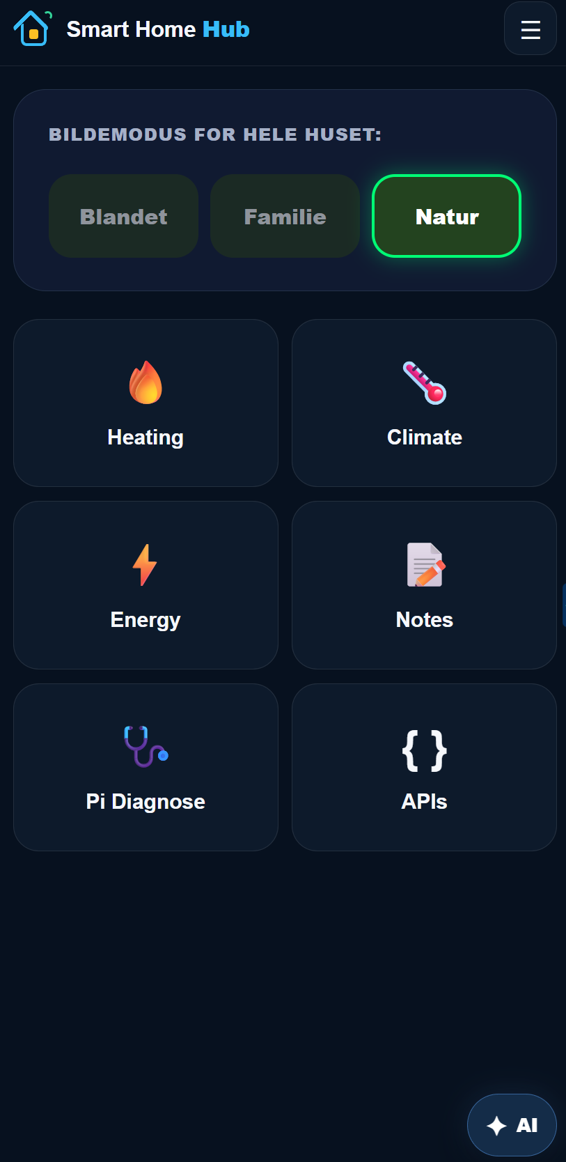 Smart Home Hub mobile interface